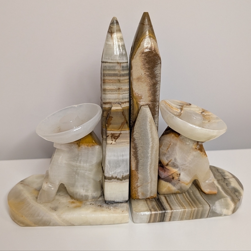 Vintage Marble Onyx Western Style Bookends
